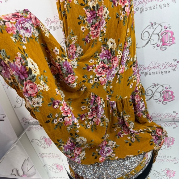 Mia joy dress long ruffle hem flowers crochet lace details Floral Mustard Dress - Picture 8 of 16